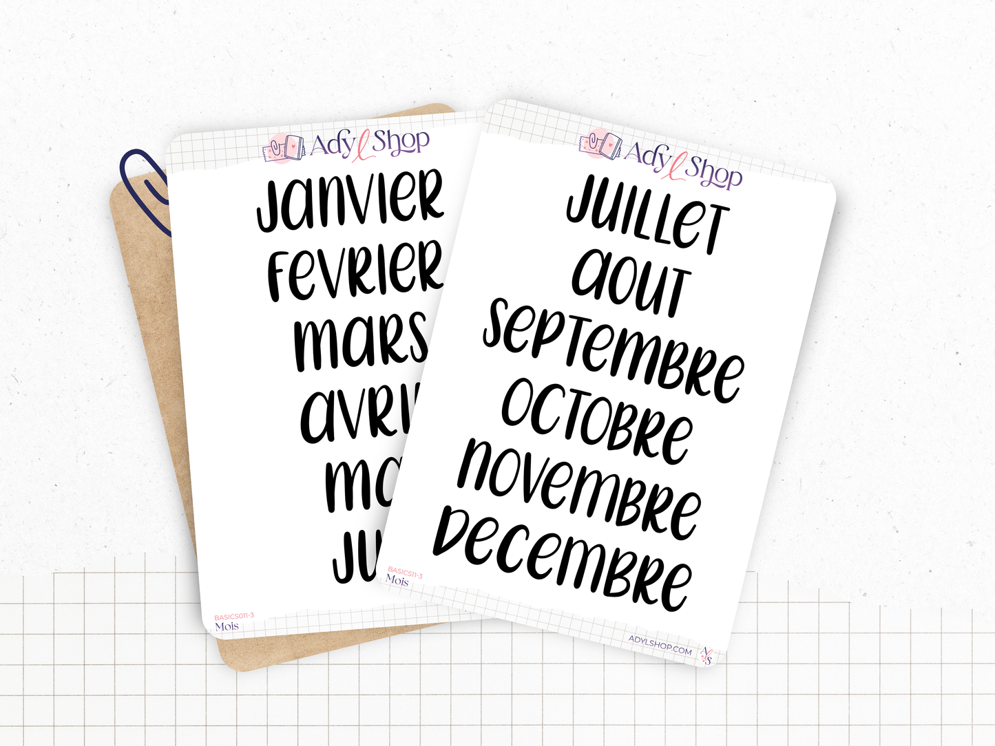 Planches stickers "Mois de l'année" - 6 ou 12 mois - Plusieurs polices d'écriture disponibles - Bullet Journal & Planner