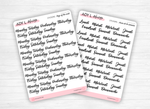 Planche Stickers "Jours de la semaine" calligraphie, écrits à la main - Papier autocollant blanc ou transparent - Bullet Journal, Journaling