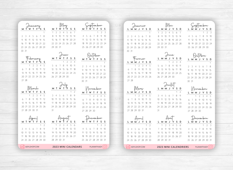 2023 Mini calendar stickers - With or without a header - different header fonts, Bullet Journal & Planner sticker sheet - Journaling