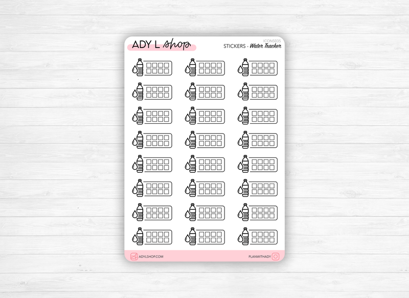 Stickers trackers "eau" - Tracker hydratation - 2 versions différentes - Bouteille d'eau, gouttes d'eau - Bullet Journal & Planner