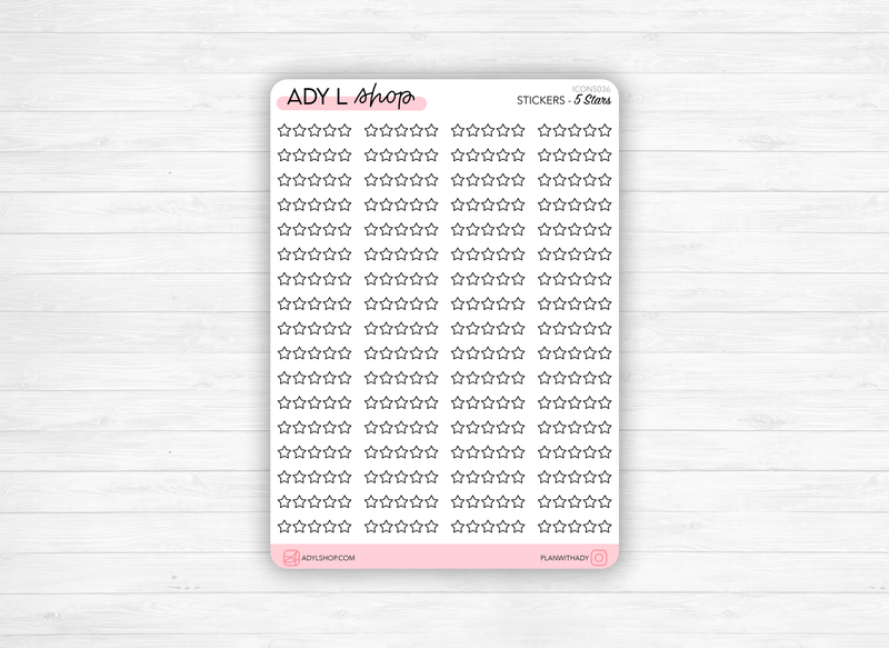 Sticker sheet : 5 stars - Rating system stickers - Rate movies, tv shows, books, restaurants - Color the stars - Bullet Journal, planner