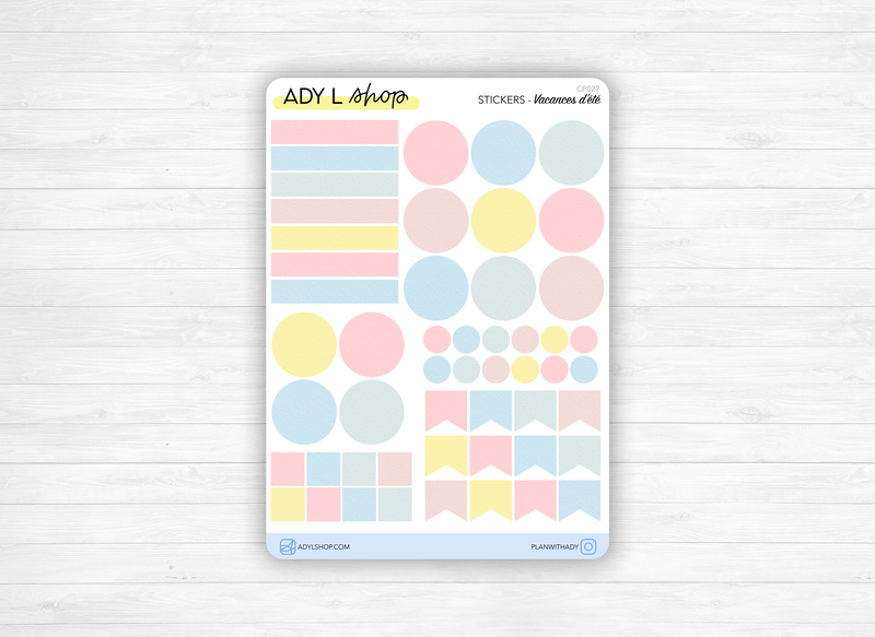 Sticker sheet - Color Palette "Summertime" - Geometric shapes - Headers - Watercolor - Bullet Journal, planner sticker sheet - Journaling