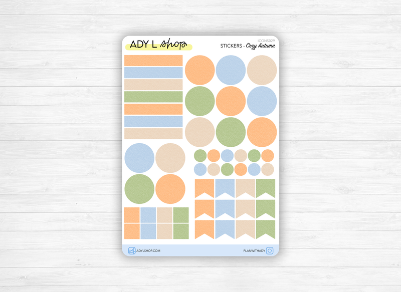 Planche Stickers Palette de Couleurs "Automne Cozy" différentes formes géométriques - Bullet Journal & Planner - Journaling