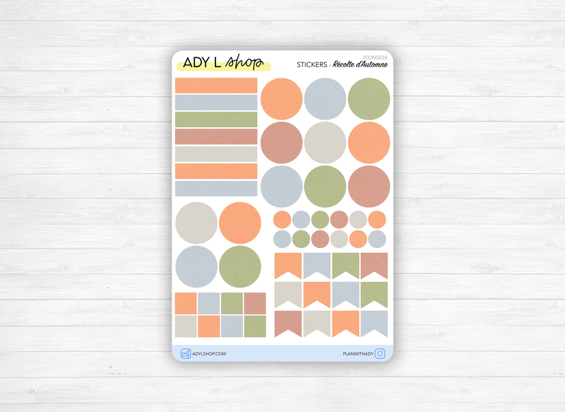 Planche Stickers Palette de Couleurs "Récolte d'Automne" différentes formes géométriques - Bullet Journal & Planner - Journaling