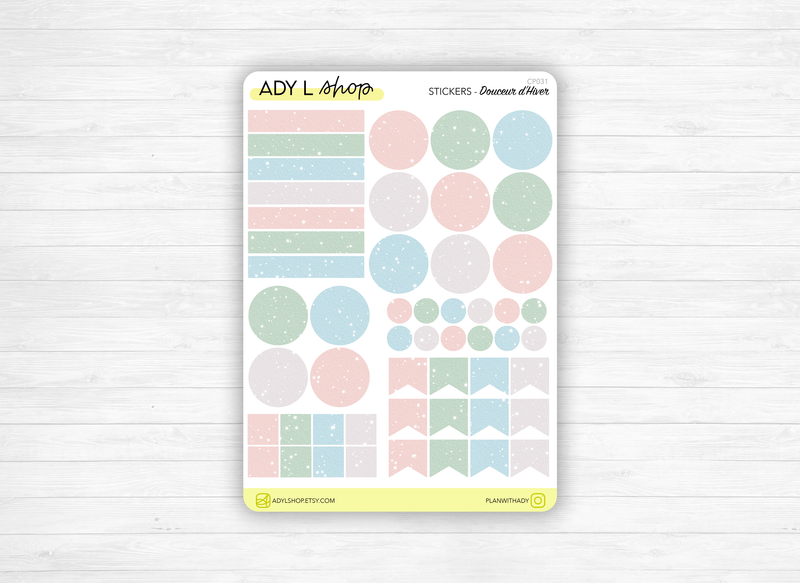 Planche Stickers Palette de Couleurs "Douceur d'Hiver" différentes formes géométriques - Bullet Journal & Planner - Journaling