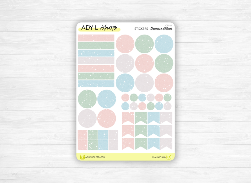 Stickers - Color Palette "Gentle Winter" - Geometric shapes - headers - Pastel Colors - Bullet Journal, planner sticker sheet - Journaling