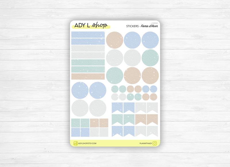 Planche Stickers Palette de Couleurs "Féérie d'Hiver" différentes formes géométriques - Bullet Journal & Planner - Journaling