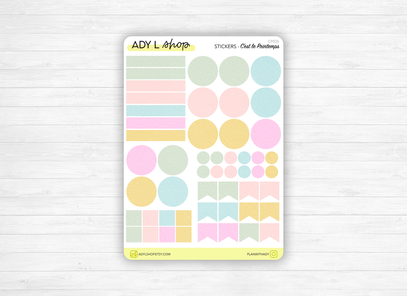 Planche Stickers Palette de Couleurs "C'est le Printemps" différentes formes géométriques - Bullet Journal & Planner - Journaling