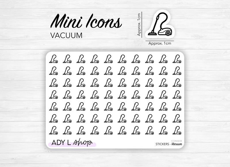 Mini icon stickers - Vacuum - Cleaning, chores - Planner stickers - Minimal, functional stickers - Bullet Journal - 70 mini icons
