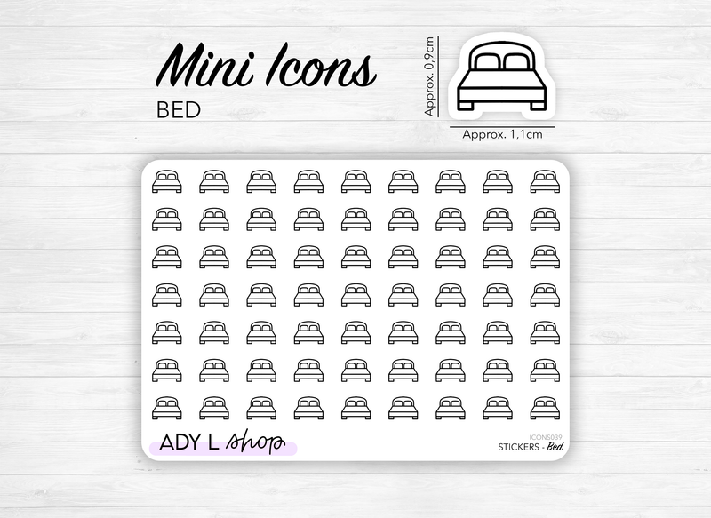 Planche de stickers mini icônes "lit" - Ménage, literie, draps - 63 stickers - Mini icon - Planner stickers - Minimal - Bullet Journal