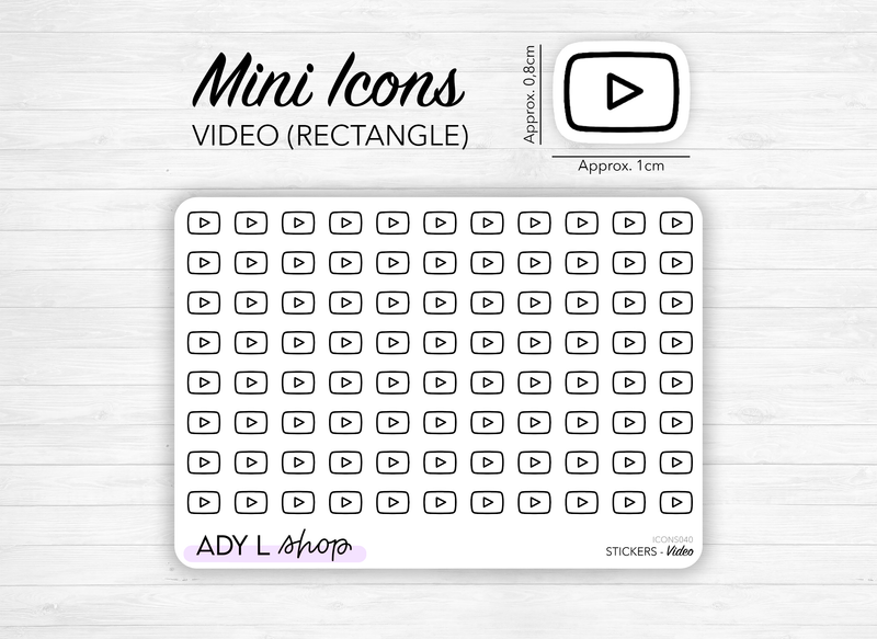 Mini icon stickers - Video - YouTube, music, video player - Planner stickers - Minimal, functional stickers - Bullet Journal - 88 mini icons