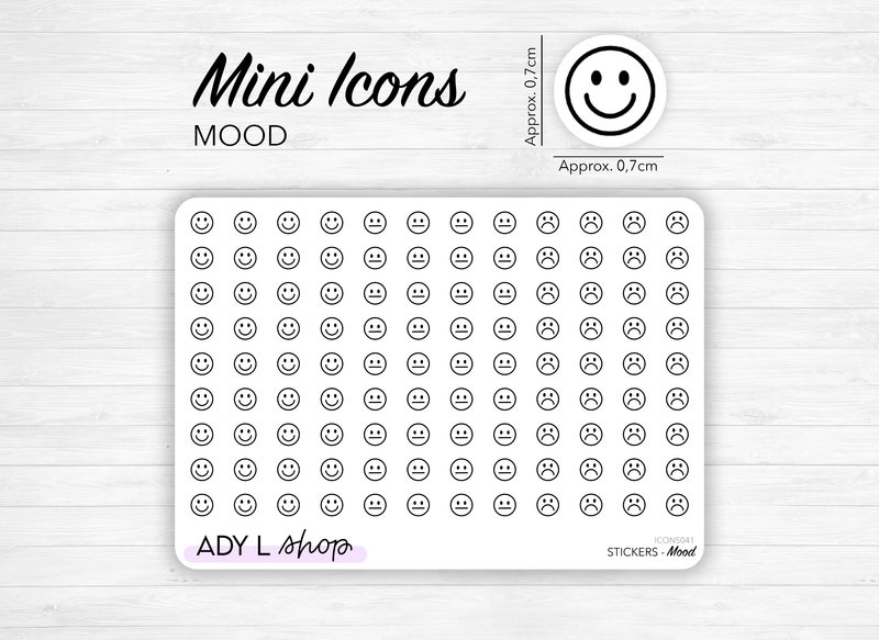 Mini icon stickers - Mood - Tracker, emotions, emoticons - Planner stickers - Minimal, functional stickers - Bullet Journal - 108 mini icons