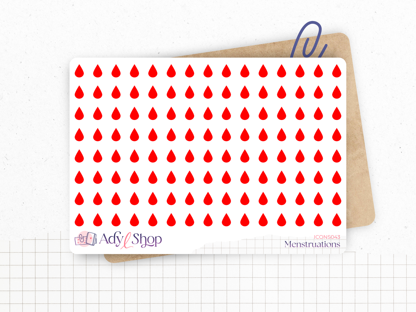 Planche de stickers mini icônes "goutte" / "menstruations" - goutte d'eau, règles - Mini icon - Planner stickers - Minimal - Bullet Journal