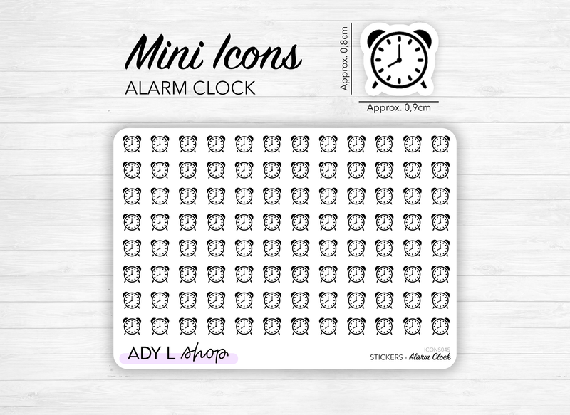 Mini icon stickers - Alarm Clock - Appointment, nap, time - Minimal, functional stickers - Bullet Journal - Sticker sheet - 96 mini icons
