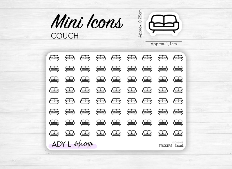 Mini icon stickers - Couch - Chill, rest - Planner stickers - Minimal functional stickers - Bullet Journal - Sticker sheet - 72 mini icons