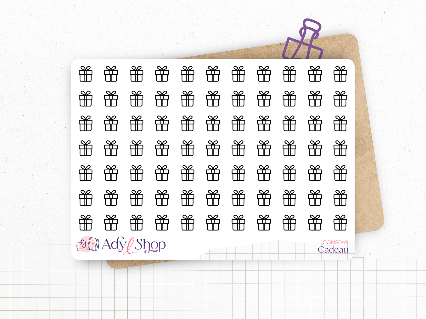 Planche de stickers mini icônes "Cadeau" - Présent, anniversaire, Noël, fête - Mini icon - Planner stickers - Minimal - Bullet Journal
