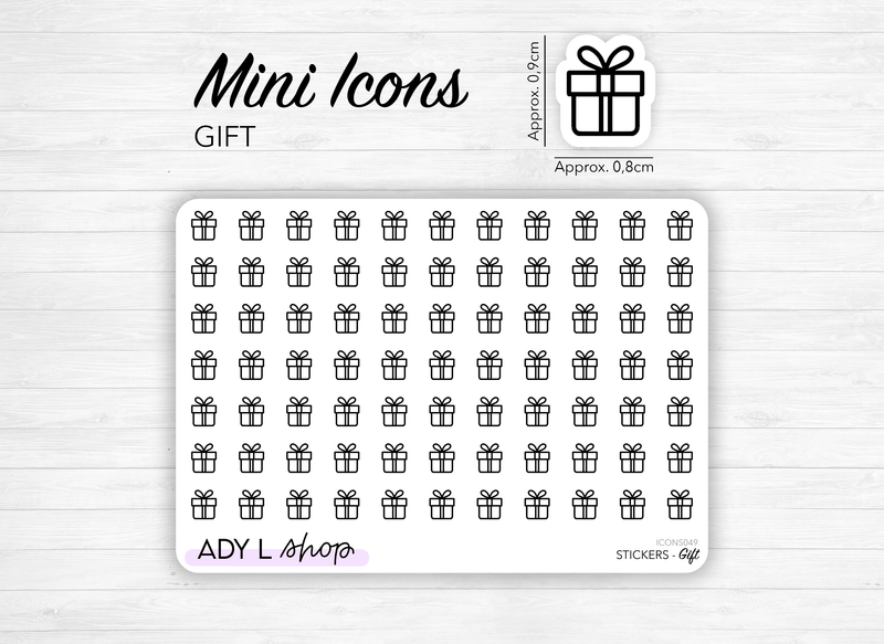 Mini icon stickers - Gift - Present, birthday - Planner stickers - Functional stickers - Bullet Journal - Sticker sheet - 77 mini icons