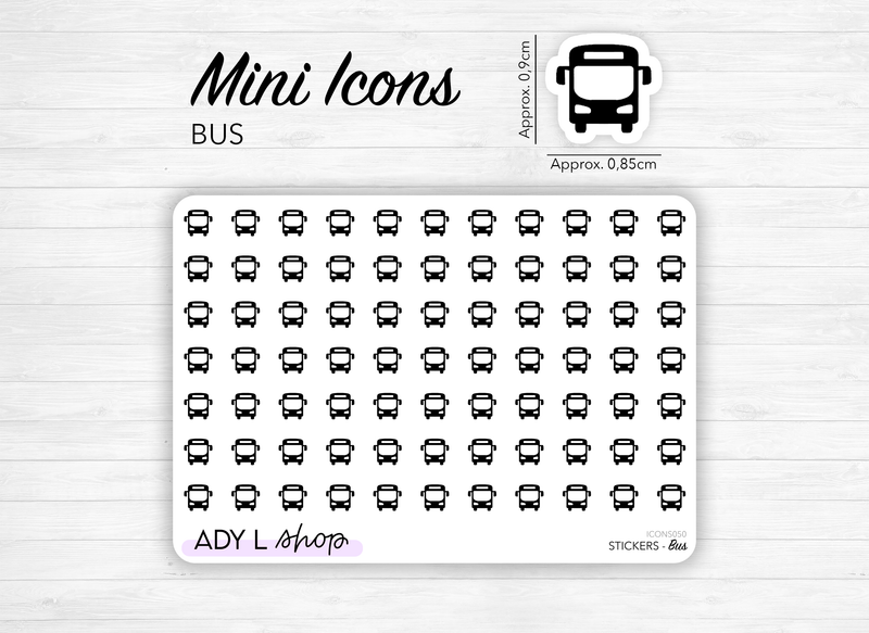 Planche de stickers mini icônes "Bus" - Car, autocar, voyage, transport, vacances - Mini icon - Planner stickers - Minimal - Bullet Journal