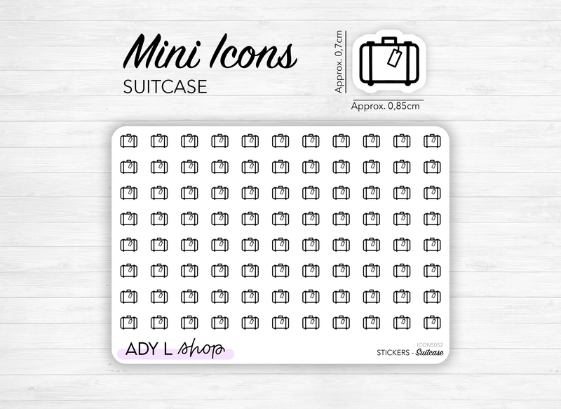 Mini icon stickers - Suitcase - Trip, holiday - Planner stickers - Functional stickers - Bullet Journal - Sticker sheet - 88 mini icons