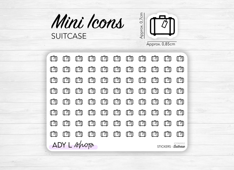 Planche de stickers mini icônes "Valise" - Voyage, vacances, déplacement - Mini icon - Planner stickers - Minimal - Bullet Journal