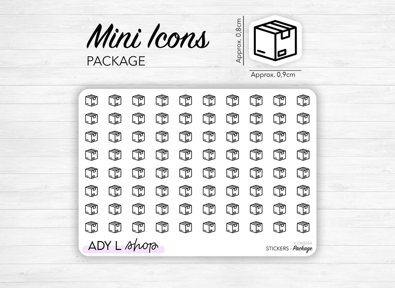 Mini icon stickers - Package - Delivery, parcel, happy mail - Planner stickers - Minimal, functional stickers - Bullet Journal - 70 icons
