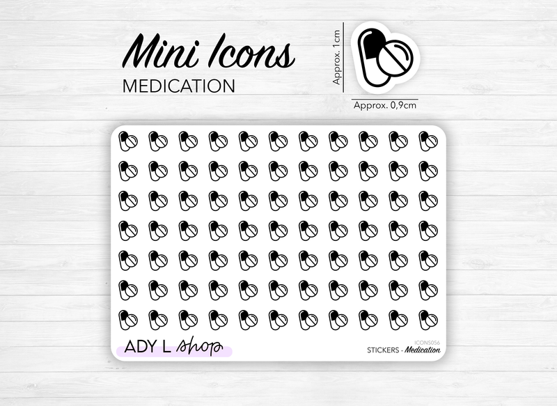 Mini icon stickers - Medication - Medicine, pill, prescription - Planner stickers - Minimal, functional stickers - Bullet Journal - 77 icons