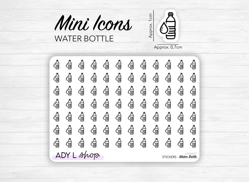 Planche de stickers mini icônes "bouteille d'eau" - Tracker eau, hydratation, boisson - Mini icon - Planner stickers - Bullet Journal