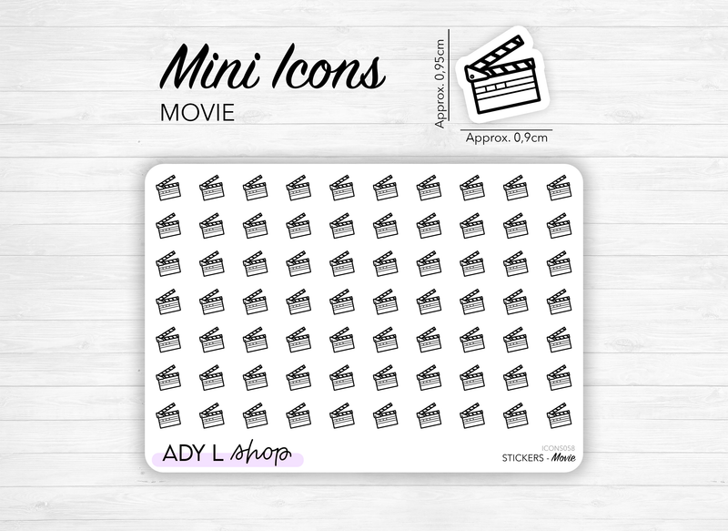 Mini icon stickers - Movie - Clapperboard, movie night, cinema - Planner stickers - Minimal, functional stickers - Bullet Journal - 91 icons