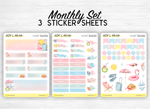 Monthly set stickers - "Summertime" - Summer, beach, sun, holiday - for your Bullet Journal, planner - 3 sheets (headers, days, doodles)