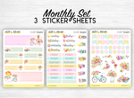 Monthly set stickers - "Springtime" - Spring, flowers, floral compostions - Bullet Journal, planner - 3 sheets (headers, days, doodles)