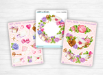 Planches Stickers "Romantique" - Autocollants sur le thème de l'amour et du romantisme - Saint Valentin, fleurs - Bullet Journal / Planner