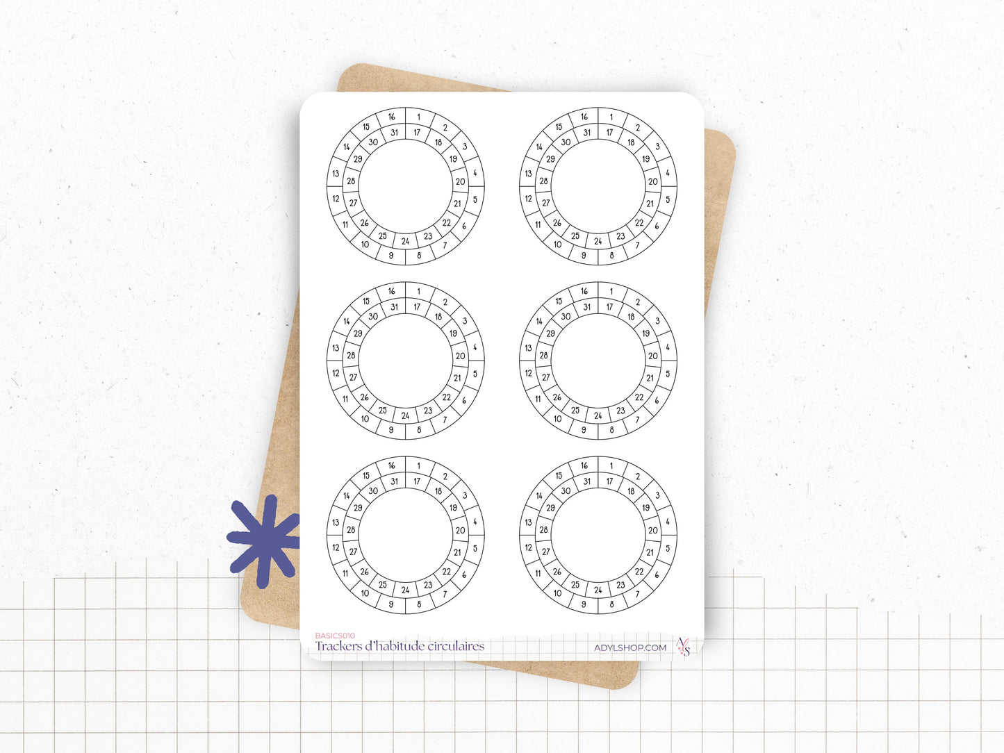 Stickers mini trackers mensuels circulaires - Suivi d'habitudes ronds - Habit tracker - Bullet Journal & Planner -Journaling