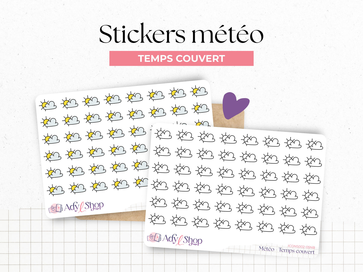 Weather stickers - icons - colors or black and white - different options - Bullet Journal & Planner - Doodles - Journaling