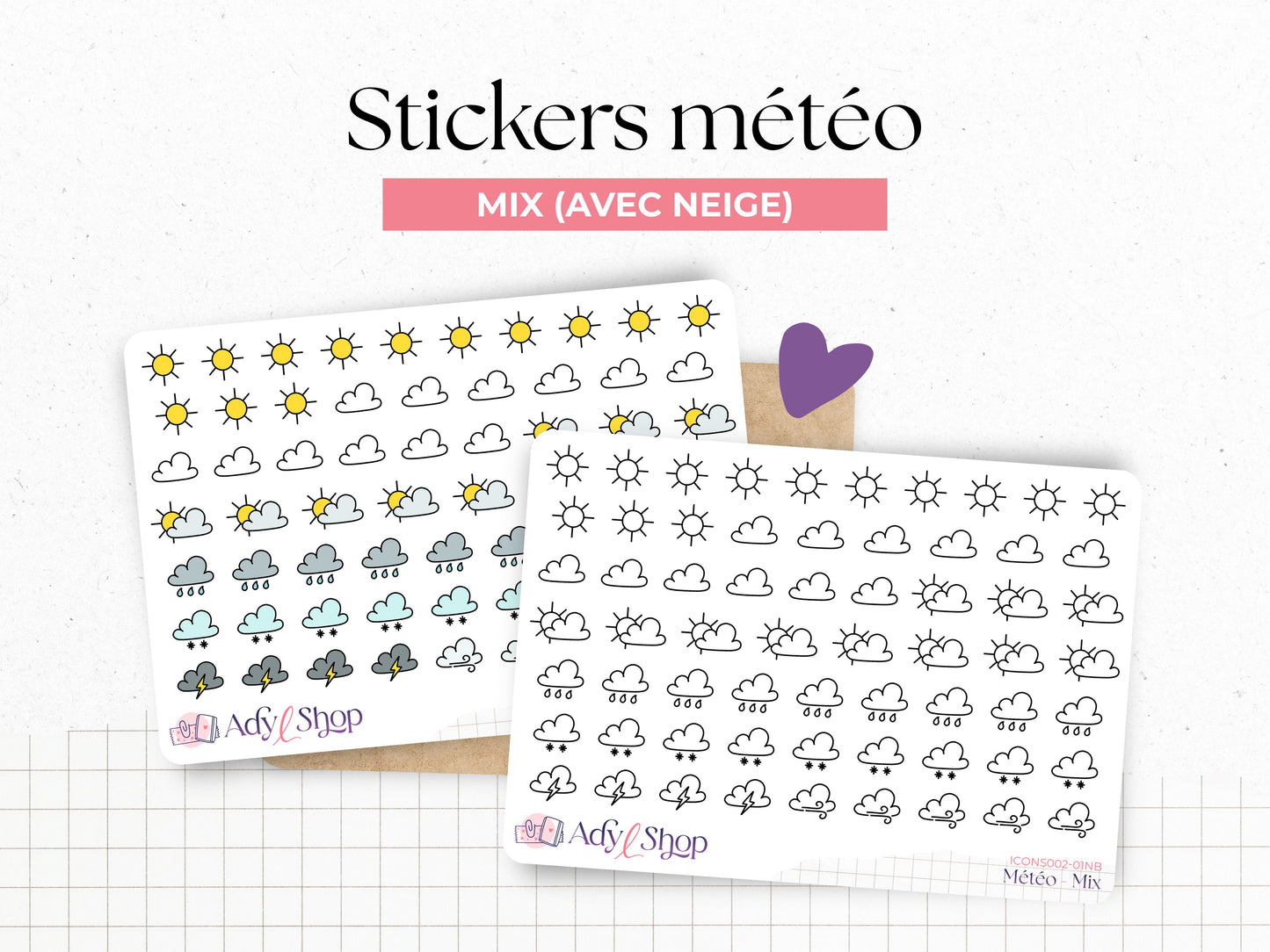 Weather stickers - icons - colors or black and white - different options - Bullet Journal & Planner - Doodles - Journaling