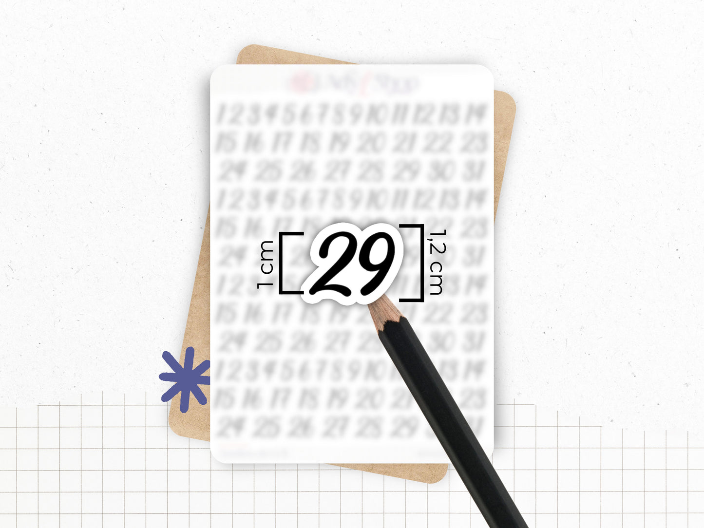Stickers chiffres 1 à 31 - Calligraphie, écrits à la main - 4 séries de 31 stickers - 4 mois - Bullet Journal & Planner