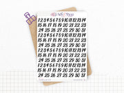 Stickers chiffres 1 à 31 - Calligraphie, écrits à la main - 4 séries de 31 stickers - 4 mois - Bullet Journal & Planner