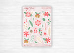 Stickers - "Christmas Foliage" - Foliage, flowers, pine branches + cones, holly, doodles - Bullet Journal & Planner sticker sheet