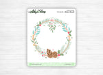 Planche Stickers "Winter Wreath" - Couronne de feuilles, branches, gui - Hiver, Noël - Doodles - Bullet Journal & Planner - Journaling