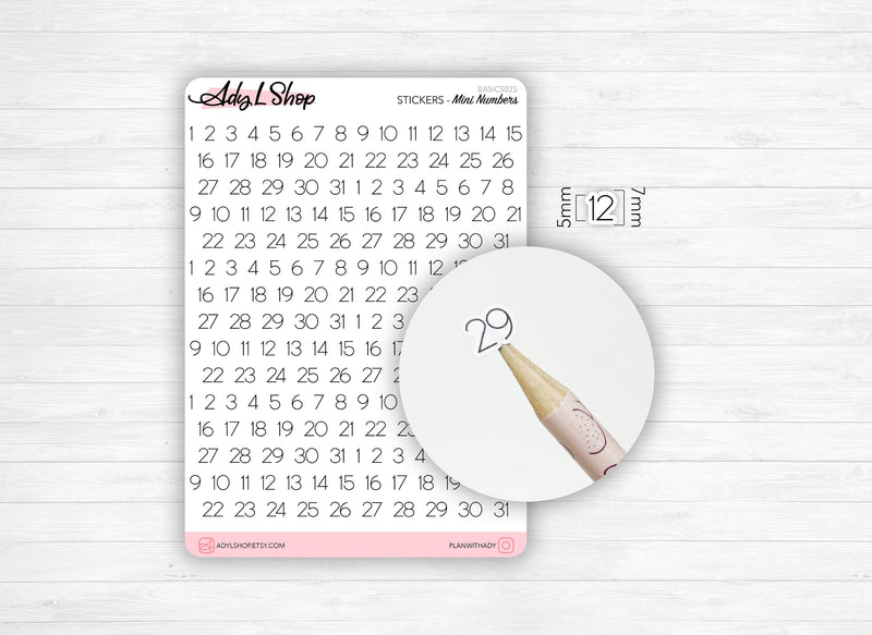 Sticker sheet : numbers from 1 to 31, 6 months of stickers - Small date stickers - Bullet Journal & Planner sticker sheet - Journaling