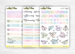 Set mensuel (3 planches) "Origami" pour Bullet Journal & planner - Doodles grues et avions en papier - Jours de la semaine, headers, doodles