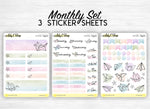 Monthly set stickers - "Origami" - paper cranes, paper planes, pastel colors - for your Bullet Journal, planner - 3 sticker sheets