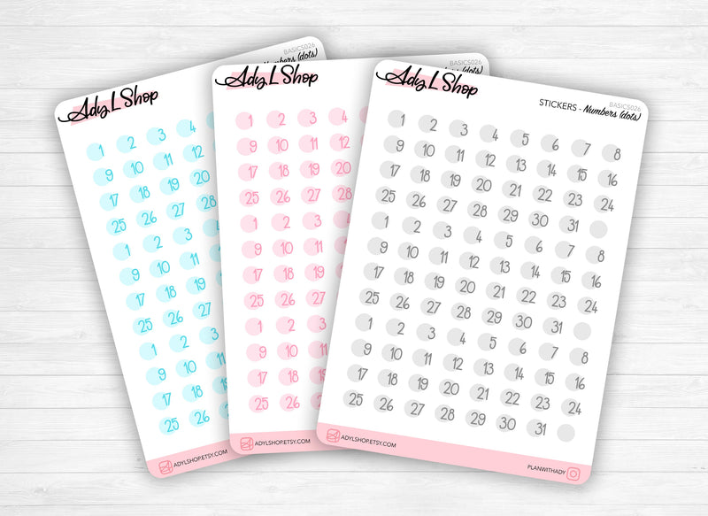 Sticker sheet : dots, numbers from 1 to 31, 3 months of stickers - Small date stickers - Bullet Journal & Planner sticker sheet - Journaling