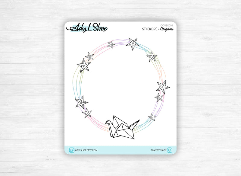 Sticker - "Origami" : a doodle wreath with pastel colors - Bujo monthly cover page - Bullet Journal & Planner sticker sheet