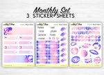 Monthly set stickers - "Planets & Galaxies" - Space, stars, celestial doodles - for your Bullet Journal, planner - 3 sticker sheets