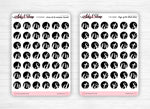 Planche Stickers ronds "Jours de la semaine" initiale en blanc écrite à la main dans un cercle noir - Bullet Journal & Planner - Journaling