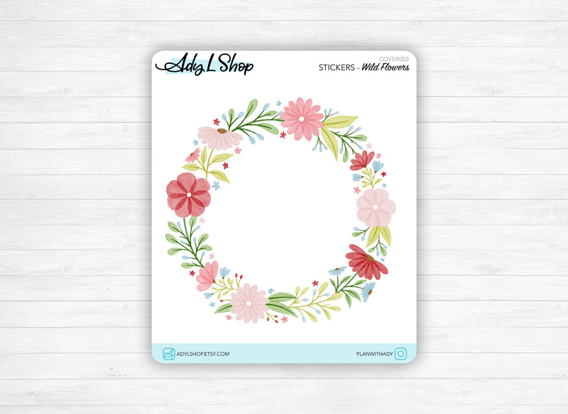 Sticker - "Wild Flowers" : a flower wreath with pastel colors - Spring - Bujo monthly cover page - Bullet Journal & Planner sticker sheet