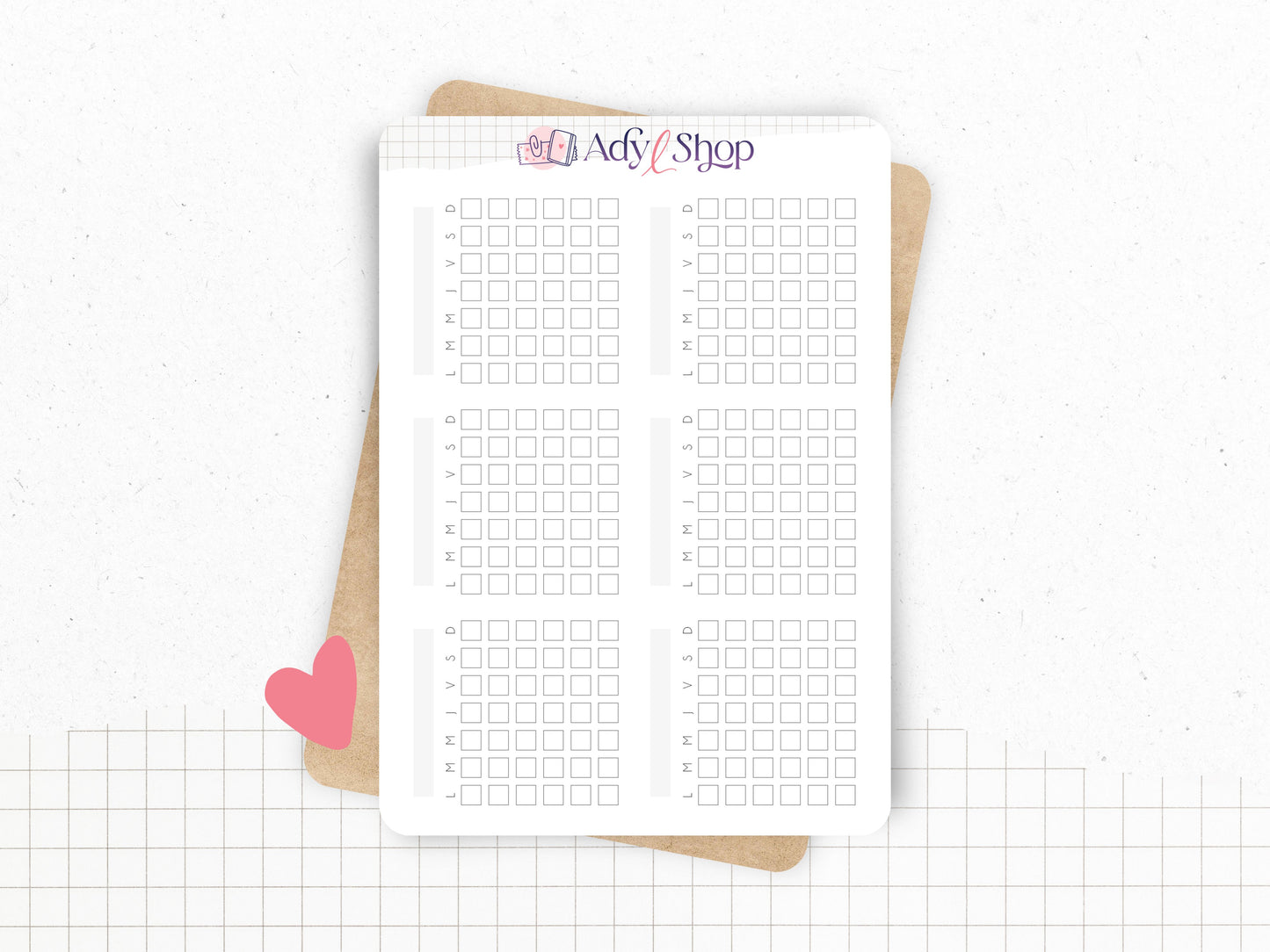 Sticker sheet : 6 mini calendar monthly trackers - Habit tracker - Mood tracker - Journaling