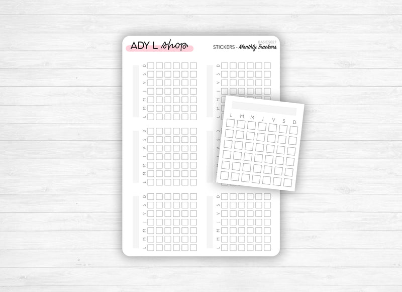 Stickers trackers mensuels calendriers - Habit tracker, mood tracker - Mini calendriers - 6 autocollants - Bullet Journal & Planner