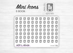 Planche de stickers mini icônes "liseuse" - eBook, tablette, livre numérique - Mini icon - Planner stickers - Minimal - Bullet Journal