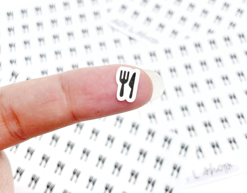 Planche de stickers mini icônes "repas" - Couteau et fourchette, dîner - Mini icon - Planner stickers - Minimal stickers - Bullet Journal